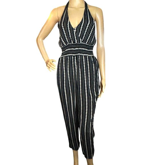 American Eagle Womens Halter Jumpsuit Floral Stripe Small Boho Chic Relaxed - Picture 1 of 7